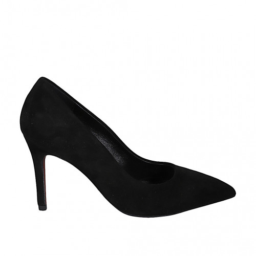 Escarpin à bout pointu pour femmes en daim noir talon 8 - Pointures disponibles:  32