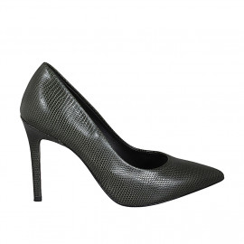 Woman's pointy pump in green printed leather heel 9 - Available sizes:  42
