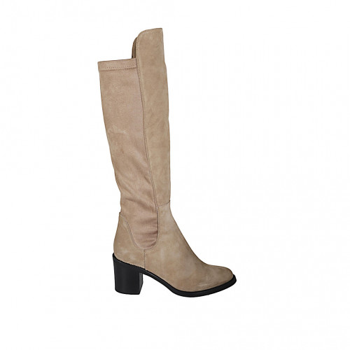 Stivale da donna con mezza cerniera in camoscio ed elasticizzato beige tacco 7 - Misure disponibili: 43