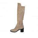 Bottes pour femmes avec demi fermeture éclair en daim et tissu elastique beige talon 7 - Pointures disponibles:  43