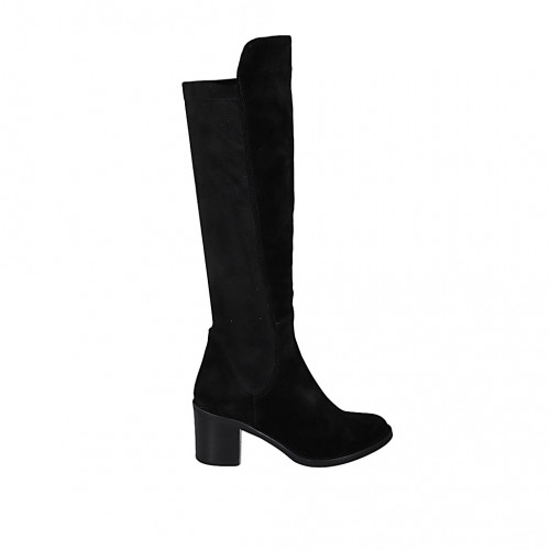 Stivale da donna con mezza cerniera in camoscio ed elasticizzato nero tacco 7 - Misure disponibili: 32, 42