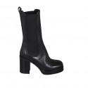 Bottines hautes pour femmes en cuir noir avec élastiques et plateforme talon 9 - Pointures disponibles:  42