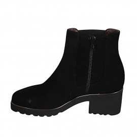 Bottines pour femmes avec semelle amovible, boucle, elastique et fermeture éclair en daim noir talon 5 - Pointures disponibles:  42 2