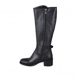 Woman's boot with buckle and zipper in black leather with heel 5 - Available sizes:  33, 43 2