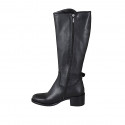 Bota para mujer con hebilla y cremallera en piel negra con tacon 5 - Tallas disponibles:  33, 43