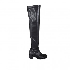 Bottes au-dessus de genou pour femmes en cuir et matériau élastique noir talon 5 - Pointures disponibles:  34
