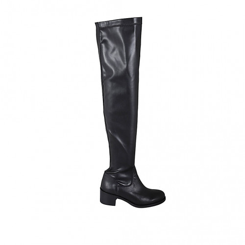 Woman's thighhigh boot in black leather and elastic material heel 5 - Available sizes:  34