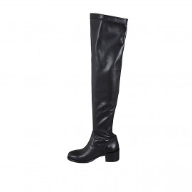 Woman's thighhigh boot in black leather and elastic material heel 5 - Available sizes:  34 2