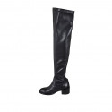 Botas arriba de la rodilla para mujer en piel y material elastico negro tacon 5 - Tallas disponibles:  34