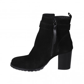 Stivaletto da donna con cerniera e fibbia in camoscio nero tacco 7 - Misure disponibili: 42 2