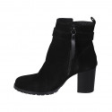 Botines para mujer con cremallera y hebilla en gamuza negra tacon 7 - Tallas disponibles:  42