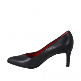 Women's pump with pointed toe in black leather heel 7 - Available sizes:  32 2