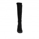 Woman's knee-high boot in black suede and elastic fabric with half zipper and backside zipper heel 4 - Available sizes:  32, 33, 43, 44, 45