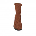 Woman's ankle boot in cognac brown suede and elastic material heel 5 - Available sizes:  33, 43, 45