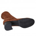 Woman's ankle boot in cognac brown suede and elastic material heel 5 - Available sizes:  33, 43, 45