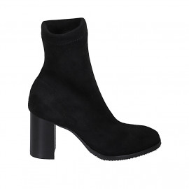 Bottines pour femmes en daim et matériau élastique noir talon 7 - Pointures disponibles:  33, 43