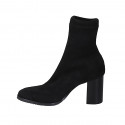 Woman's ankle boot in black elastic material and suede heel 7 - Available sizes:  33, 43