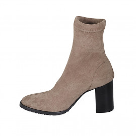 Woman's ankle boot in beige elastic material and suede heel 7 - Available sizes:  33, 43, 44 2