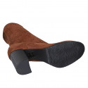 Woman's ankle boot with zipper in cognac brown elastic material and suede heel 7 - Available sizes:  43