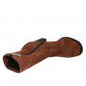 Woman's ankle boot with zipper in cognac brown elastic material and suede heel 7 - Available sizes:  43