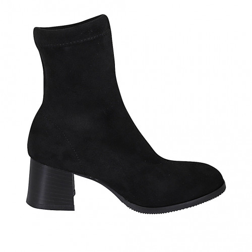 Woman's ankle boot in black elastic material and suede heel 5 - Available sizes:  33