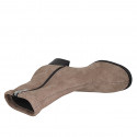 Woman's ankle boot with zipper in beige elastic material and suede heel 5 - Available sizes:  43, 44