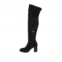 Botas sobre la rodilla para mujer en gamuza y material elastico negro con media cremallera tacon 7 - Tallas disponibles:  33, 34, 42, 43