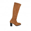 Stivale da donna con mezza cerniera in camoscio ed elasticizzato color cuoio tacco 7 - Misure disponibili: 34, 42, 43, 44