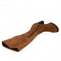 Woman's boot with half zipper in cognac brown suede and elastic material heel 7 - Available sizes:  34, 42, 43, 44
