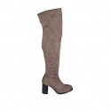 Woman's over-the-knee boot in taupe elastic material and suede with half zipper heel 7 - Available sizes:  33, 42, 43