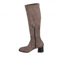 Woman's boot with half zipper in taupe suede and elastic material heel 5 - Available sizes:  33, 42