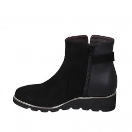 Bottines pour femmes avec semelle amovible, accessoire et fermeture éclair en cuir et daim noir talon compensé 4 - Pointures disponibles:  42 2
