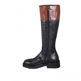 Bottes pour femmes en cuir noir et cognac avec fermeture éclair talon 4 - Pointures disponibles:  33 2