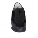 Woman's laced shoe with removable insole in black suede and leather wedge heel 4 - Available sizes:  42