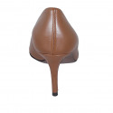 Woman's pointy pump in cognac brown leather heel 7 - Available sizes:  32, 42
