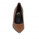 Woman's pointy pump in cognac brown leather heel 7 - Available sizes:  32, 42