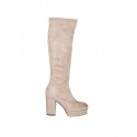 Woman's boot in beige suede and elastic material with platform and zipper heel 10 - Available sizes:  43