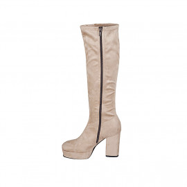 Stivale da donna con plateau e cerniera in camoscio ed elasticizzato beige tacco 10 - Misure disponibili: 43 2