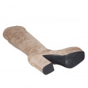 Stivale da donna con plateau e cerniera in camoscio ed elasticizzato beige tacco 10 - Misure disponibili: 43