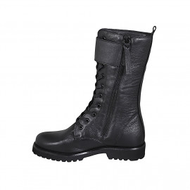 Bota para mujer con cordones, hebillas y cremallera en piel negra tacon 3 - Tallas disponibles:  32 2