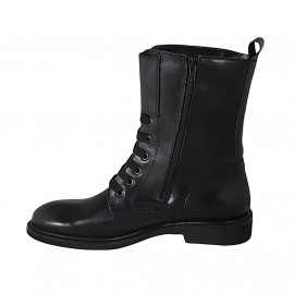 Bottines pour hommes à lacets avec boucles et fermeture éclair en cuir noir - Pointures disponibles:  36, 37, 38, 46 2