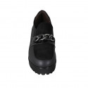 Mocassin pour femmes avec chaîne, elastiques et semelle amovible en cuir, cuir verni et daim noir talon 5 - Pointures disponibles:  42