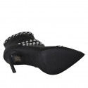 Woman's pointy ankle boot with zipper, captoe, pearls and studs in black leather heel 10 - Available sizes:  32, 33, 34, 43, 44