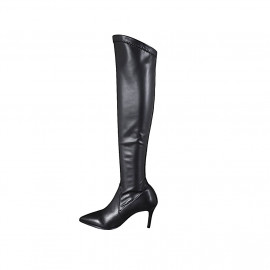 Bottes à bout pointu et au dessous de genou pour femmes en cuir et materiau élastique noir talon 7 - Pointures disponibles:  33, 42 2