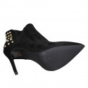 Woman's pointy ankle boot with elastic bands and studs in black suede heel 10 - Available sizes:  32, 33, 42, 43