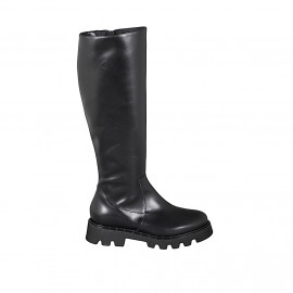 Woman's boot with zipper in black smooth leather heel 4 - Available sizes:  43, 44