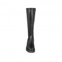 Woman's boot with zipper in black smooth leather heel 4 - Available sizes:  43, 44