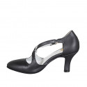 Chaussure de danse avec courroie croisé en cuir noir talon 8 - Pointures disponibles:  33, 43