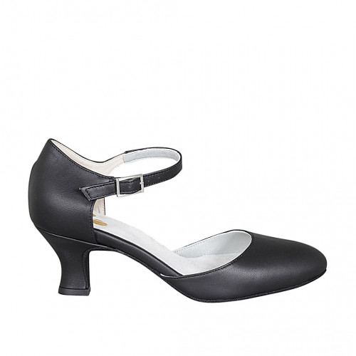 Chaussure de danse avec courroie à la cheville en cuir noir talon 6 - Pointures disponibles:  42, 43