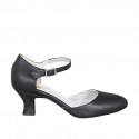 Dancing shoes with ankle strap in black leather heel 6 - Available sizes:  42, 43